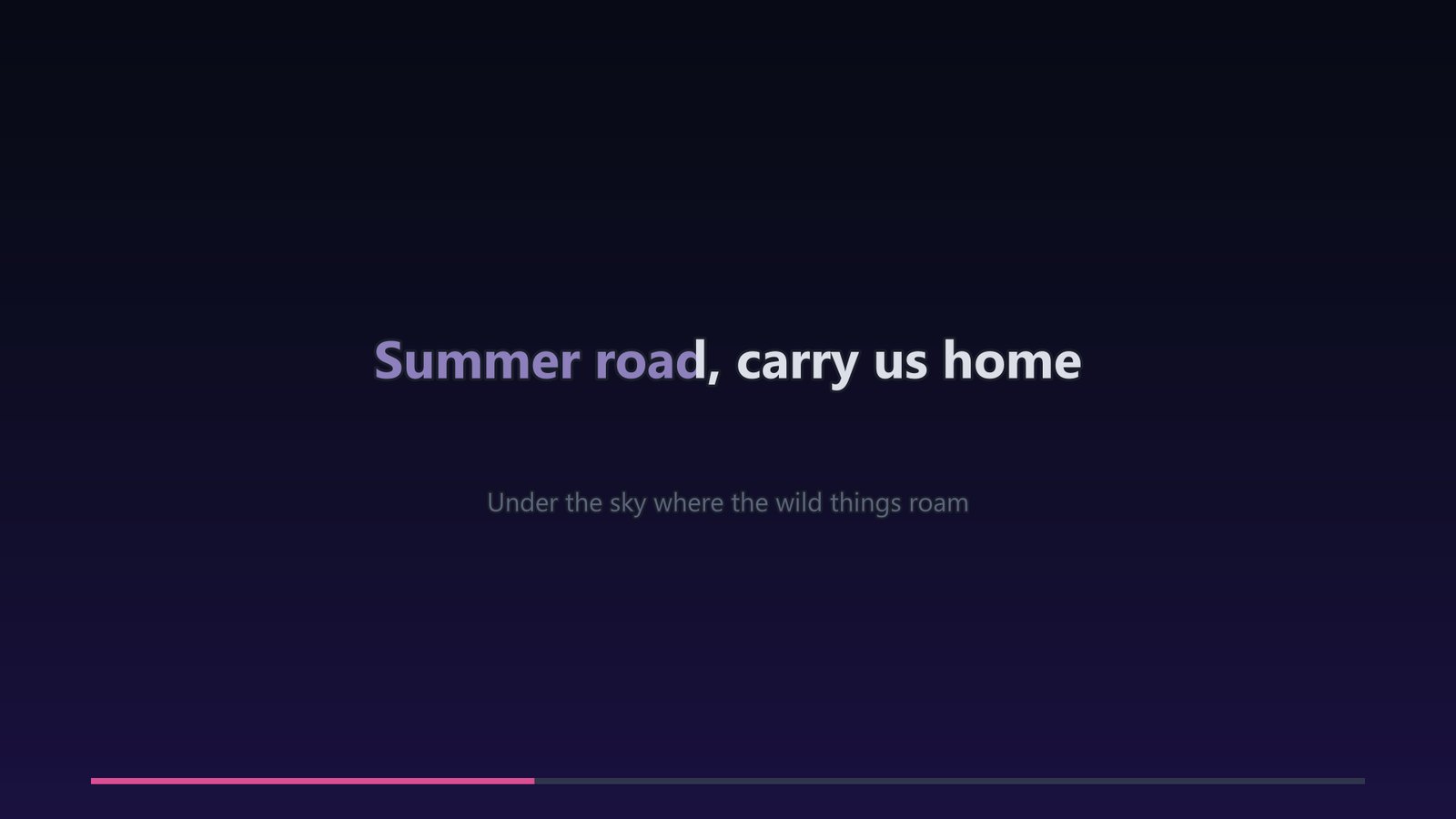 Full-screen karaoke on the television with a line sung by both singers