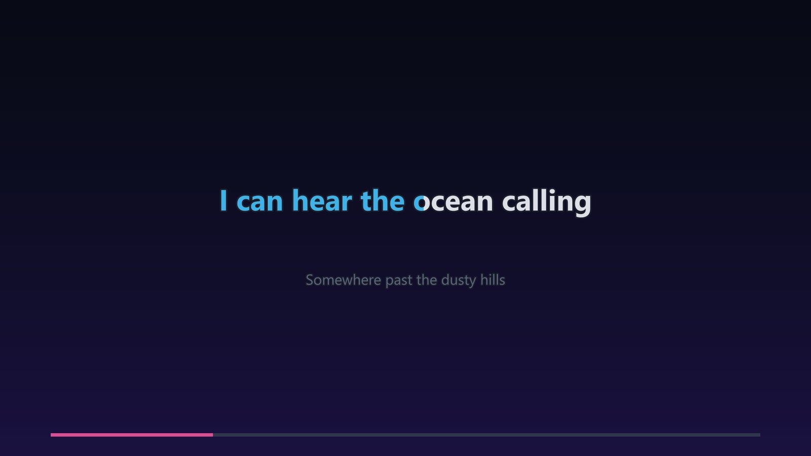 Full-screen karaoke on the television with a line in the second singer's blue