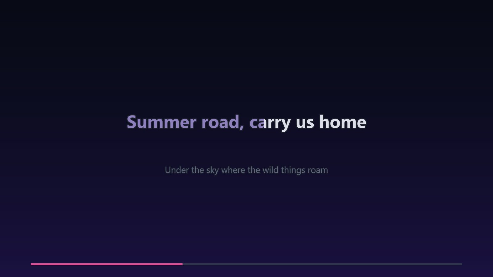 Karaoke frame of a duet where a line sung by both singers fills with a mixed violet colour